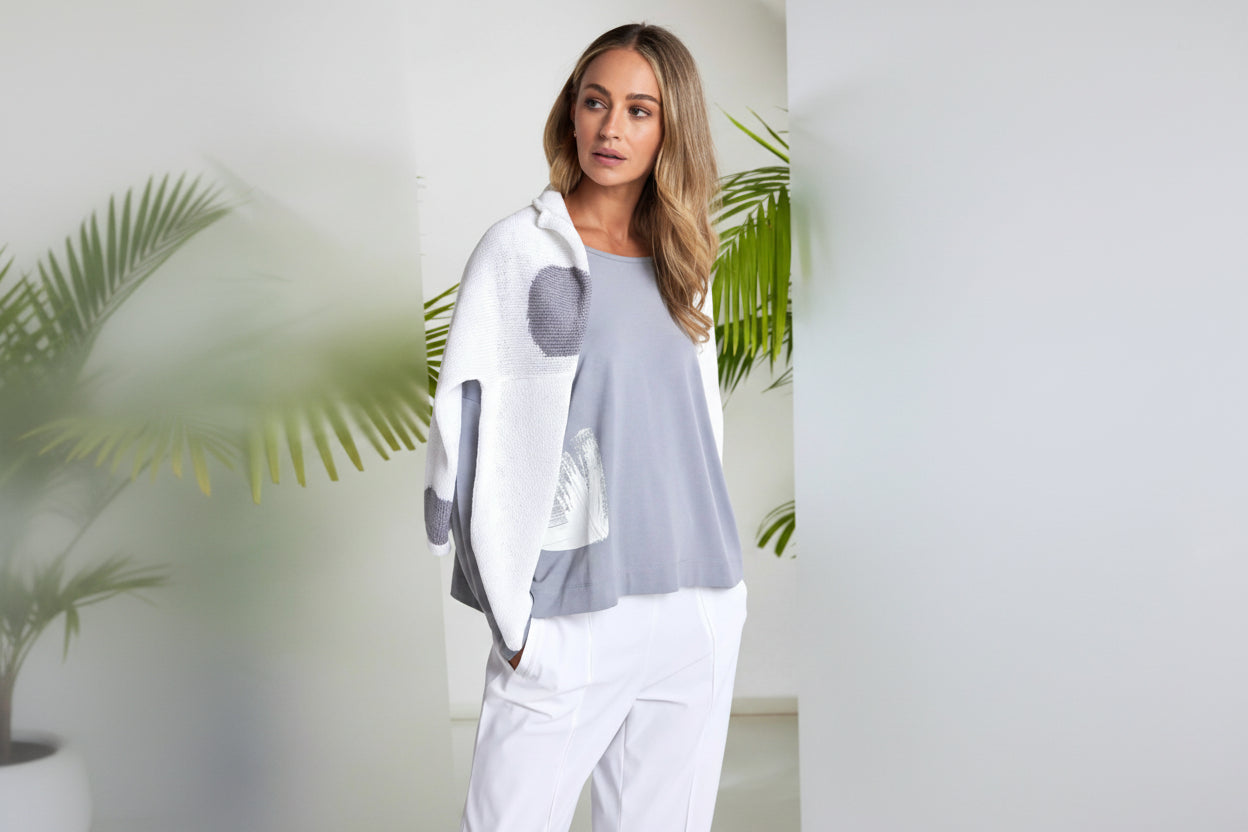 Naya Spot Print Round Neck Organic Knit Dove