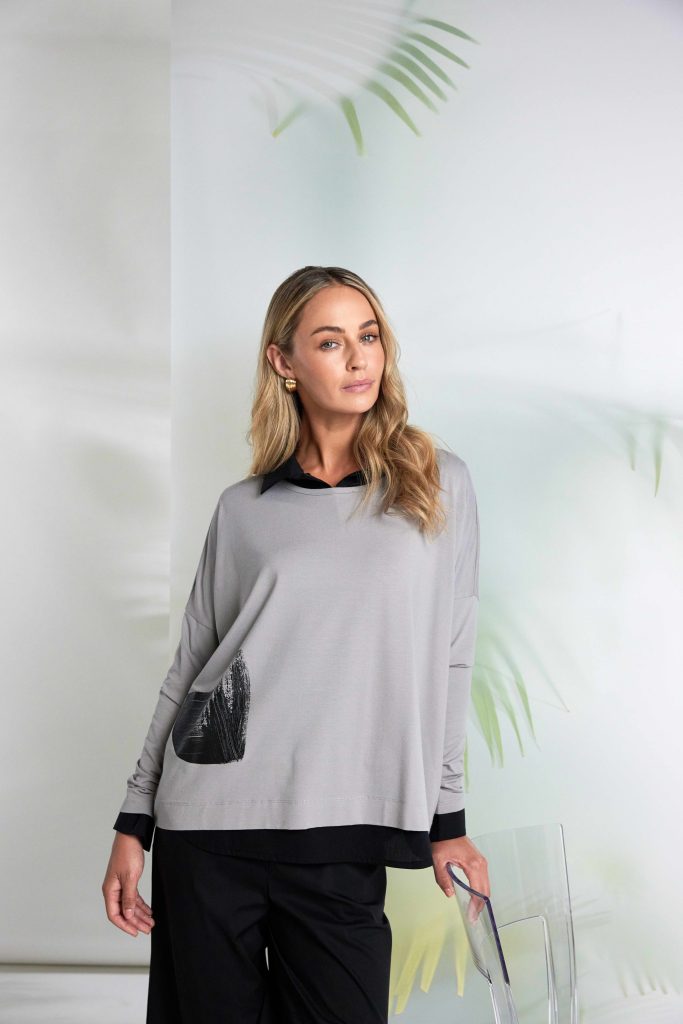 Naya Placement Print Top Taupe