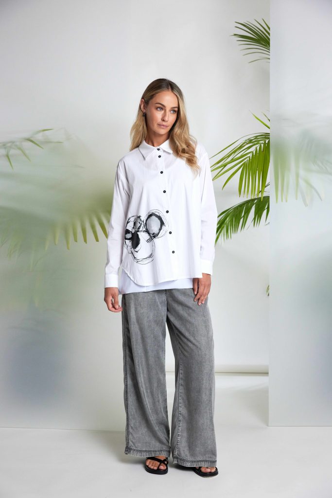 Naya Wide Leg Tencel Pull Up Trouser Granite