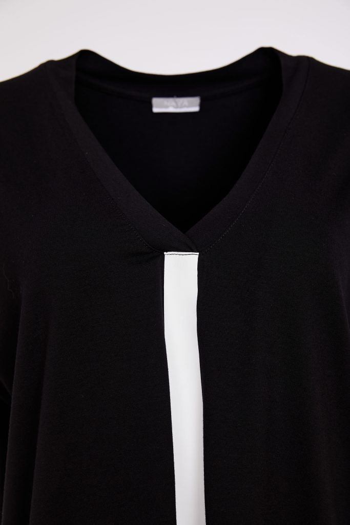 Naya Vee Neck Top With Contrast Colour Black