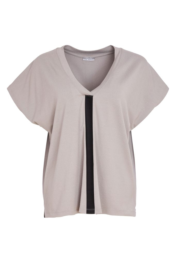 Naya Vee Neck Top With Contrast Colour Taupe