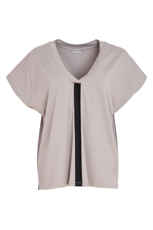 Naya Vee Neck Top With Contrast Colour Taupe