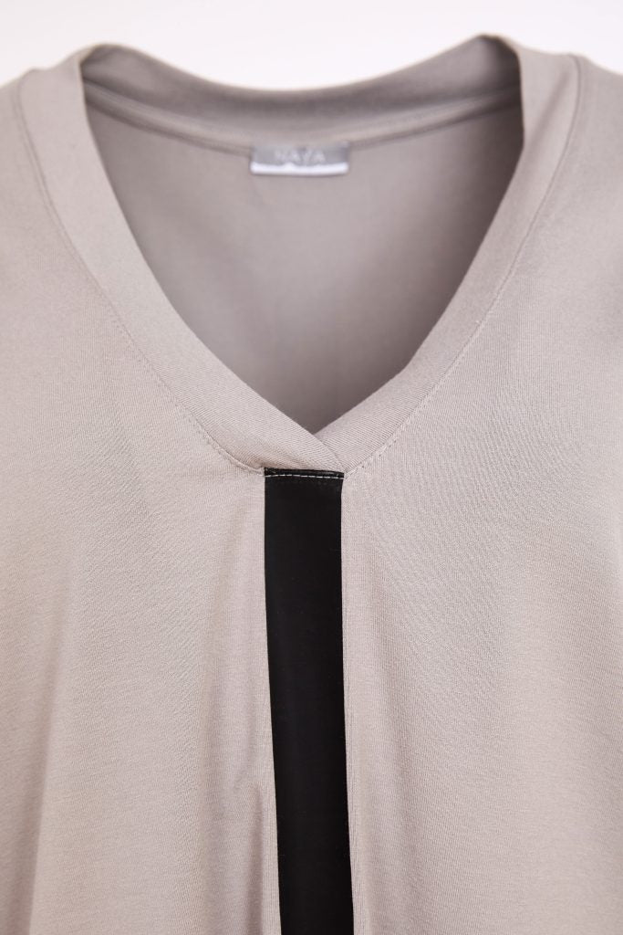 Naya Vee Neck Top With Contrast Colour Taupe