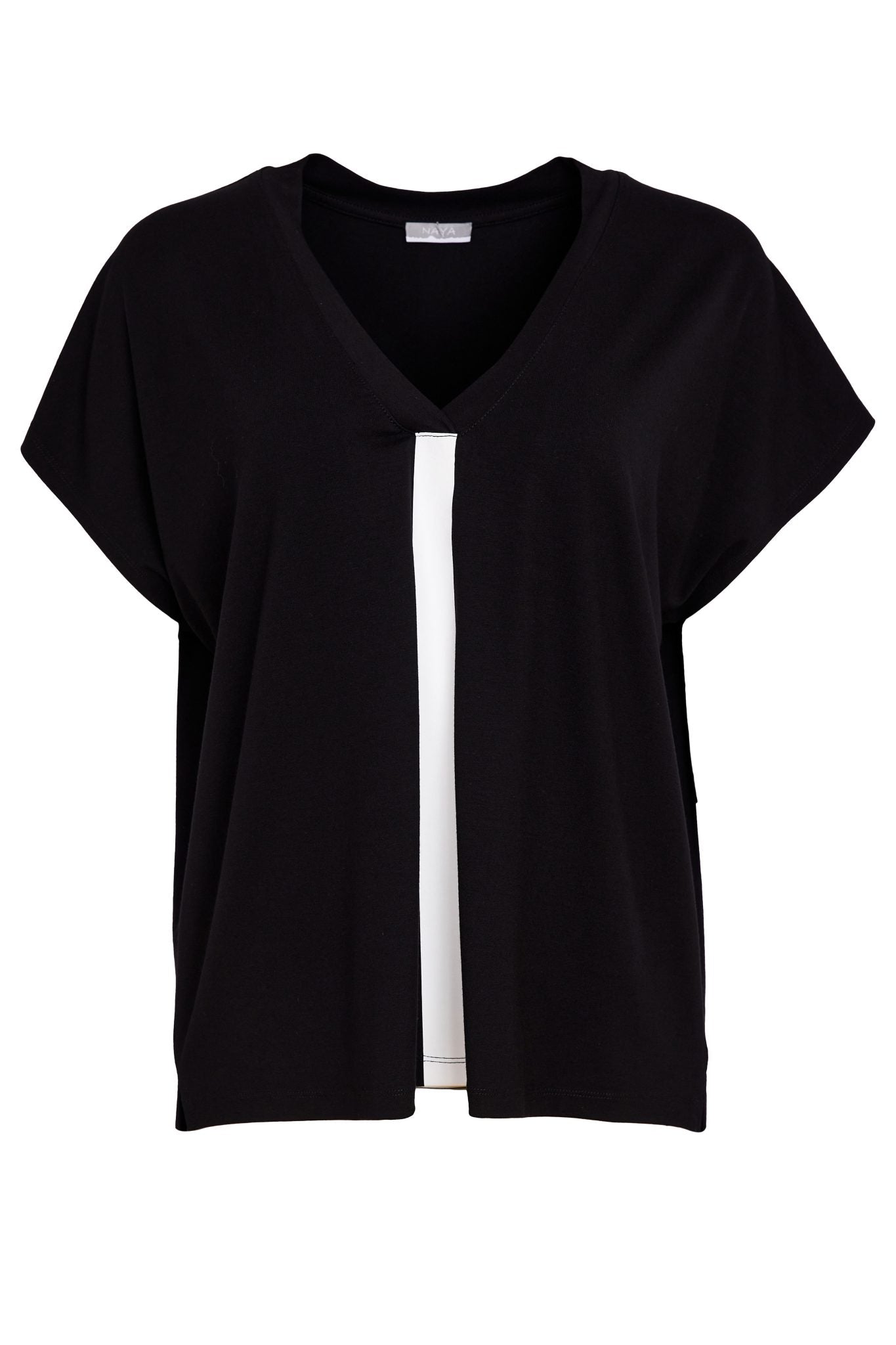 Naya Vee Neck Top With Contrast Colour Black