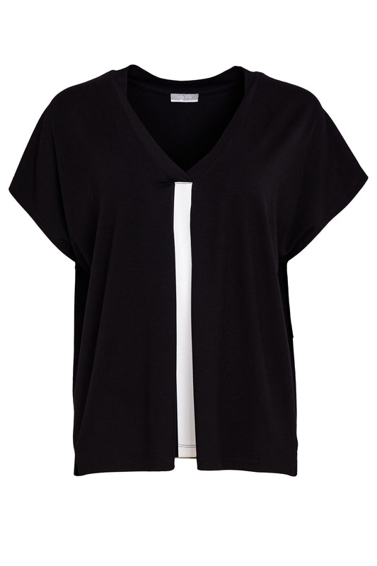 Naya Vee Neck Top With Contrast Colour Black