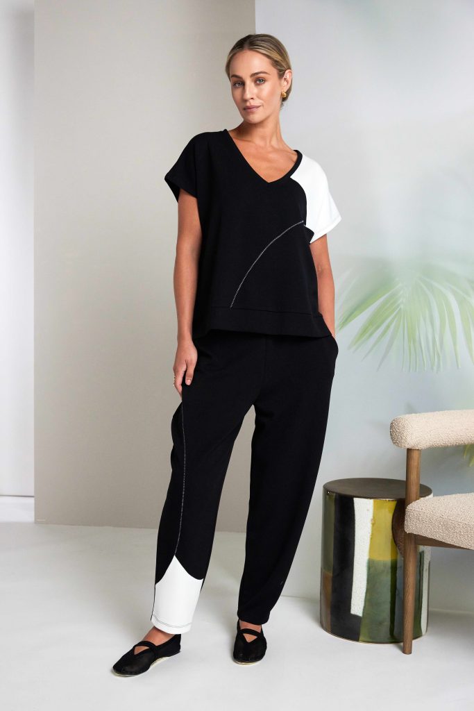 Naya Vee Neck Top With Contrast Shoulder Panel