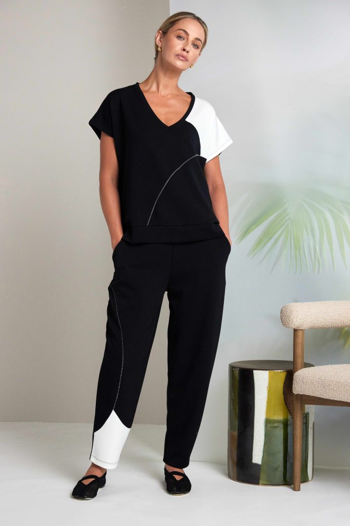 Naya Vee Neck Top With Contrast Shoulder Panel