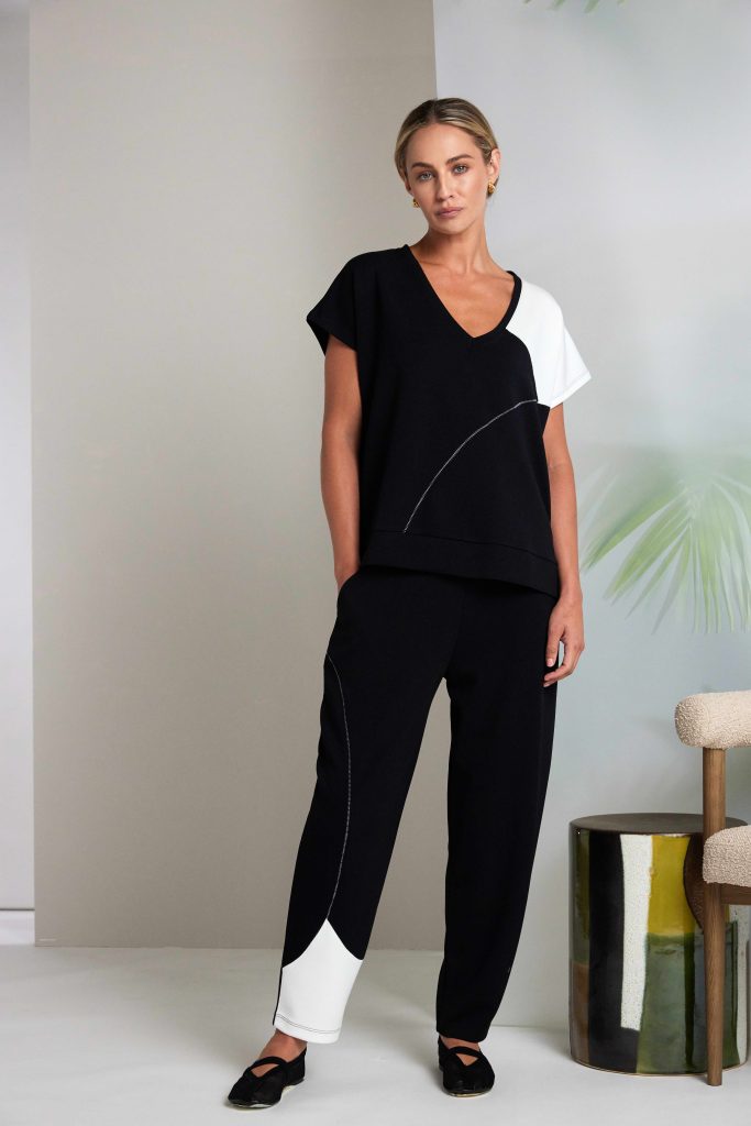 Naya Pull Up Trouser With Contrast Curved Panel