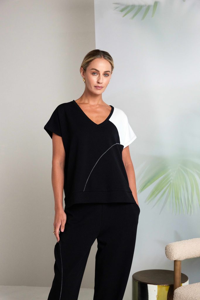 Naya Vee Neck Top With Contrast Shoulder Panel