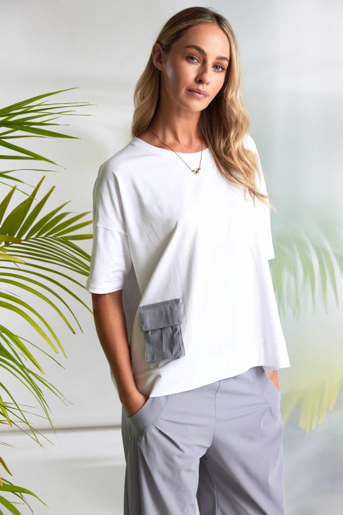 Naya Round Neck Top With Contrast Pocket Dove
