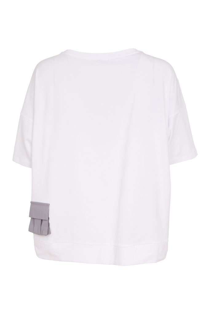 Naya Round Neck Top With Contrast Pocket Dove