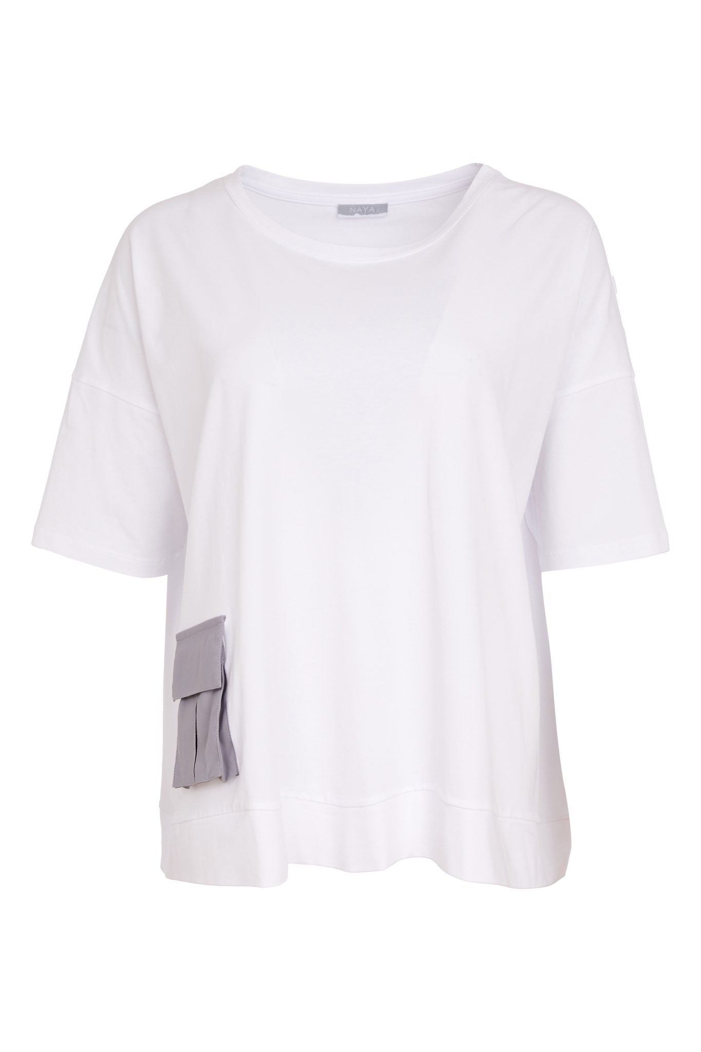 Naya Round Neck Top With Contrast Pocket Dove