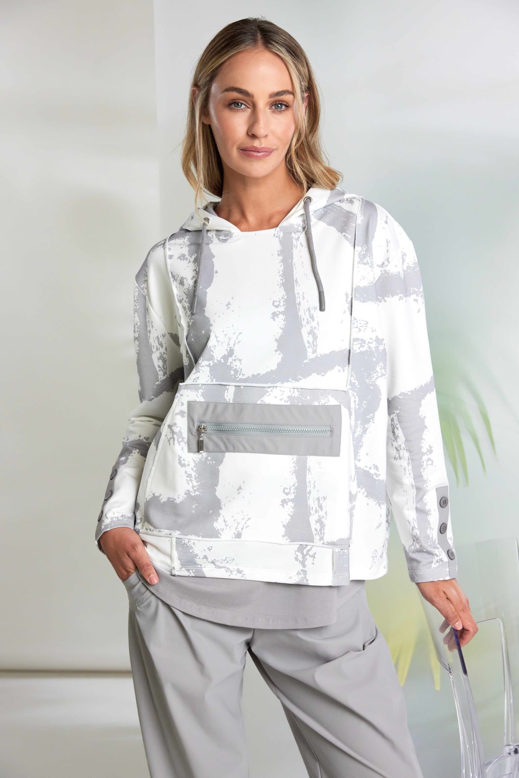 Naya Graphic Print Hooded Top With Zip Pocket