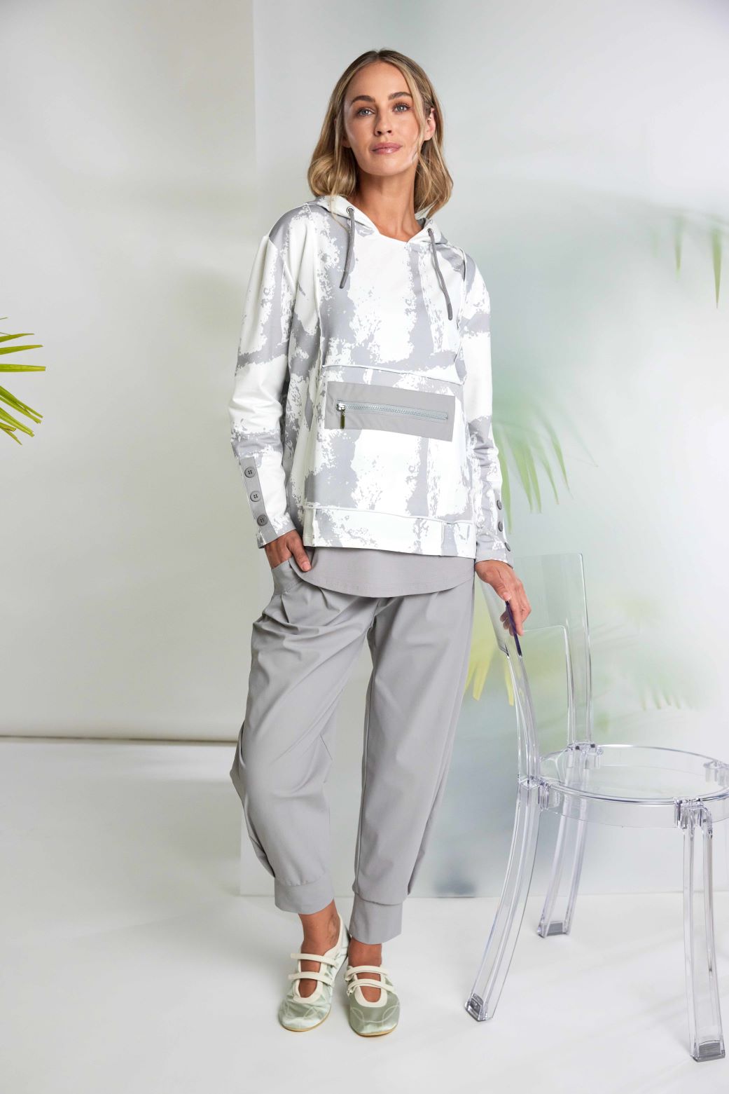 Naya Graphic Print Hooded Top With Zip Pocket