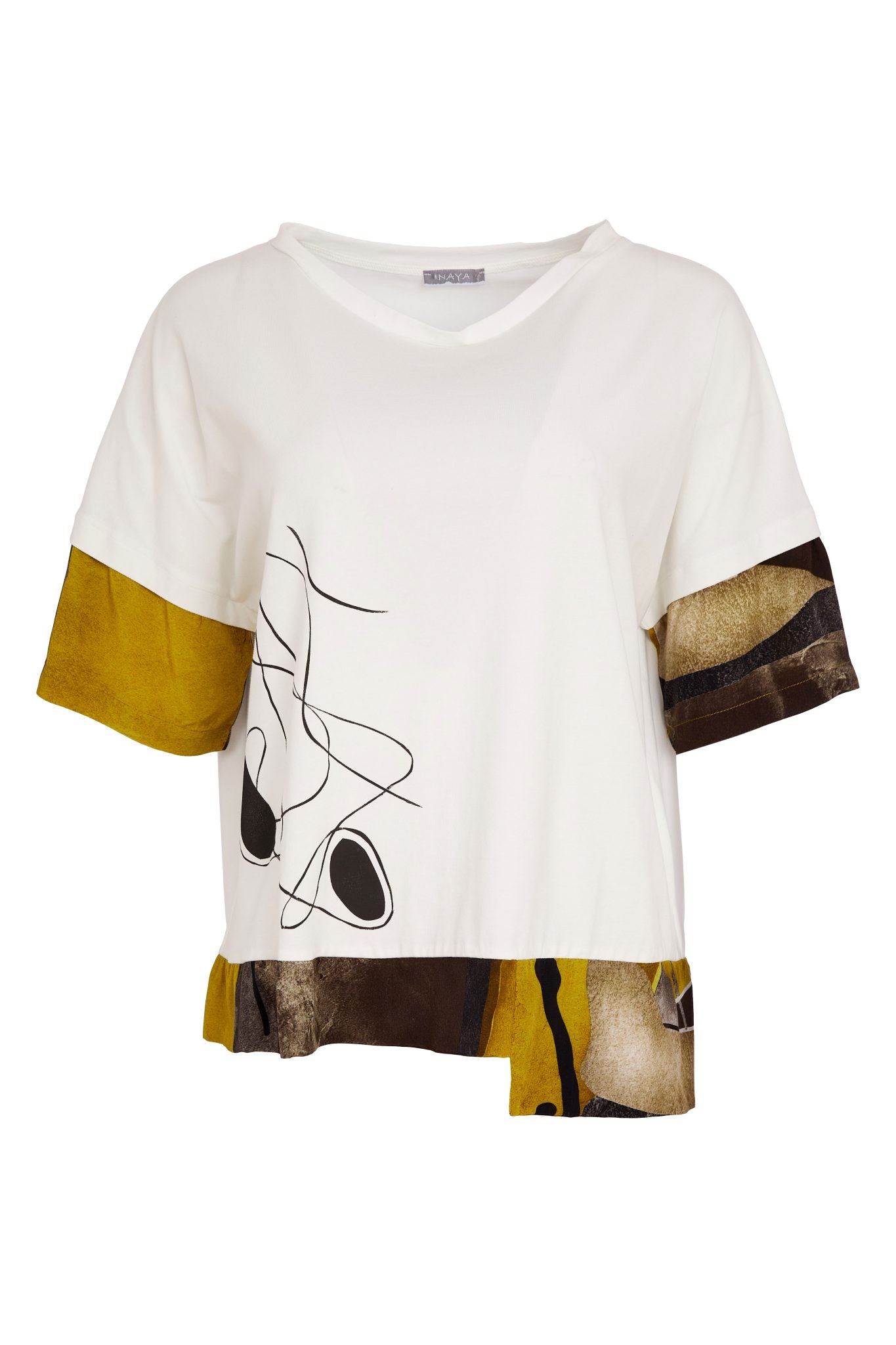 Naya Placement Print Top With Contrast Print Cuff