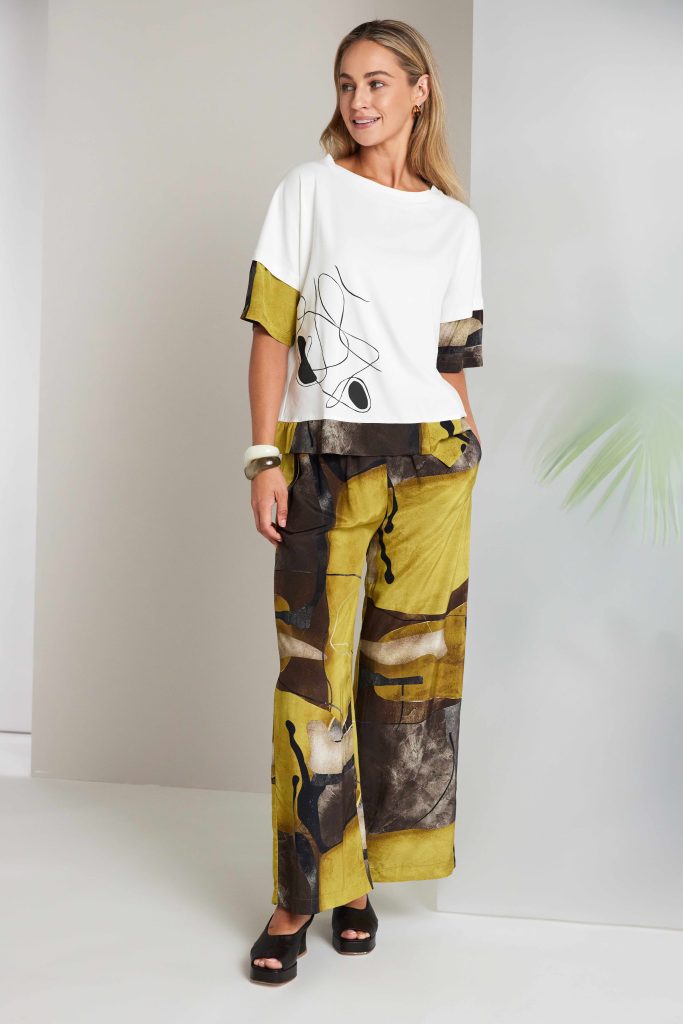 Naya Placement Print Top With Contrast Print Cuff