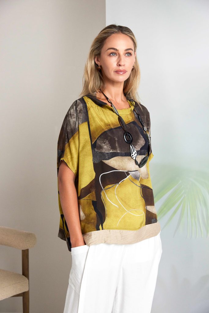 Naya High Neck Square Shape Print Top