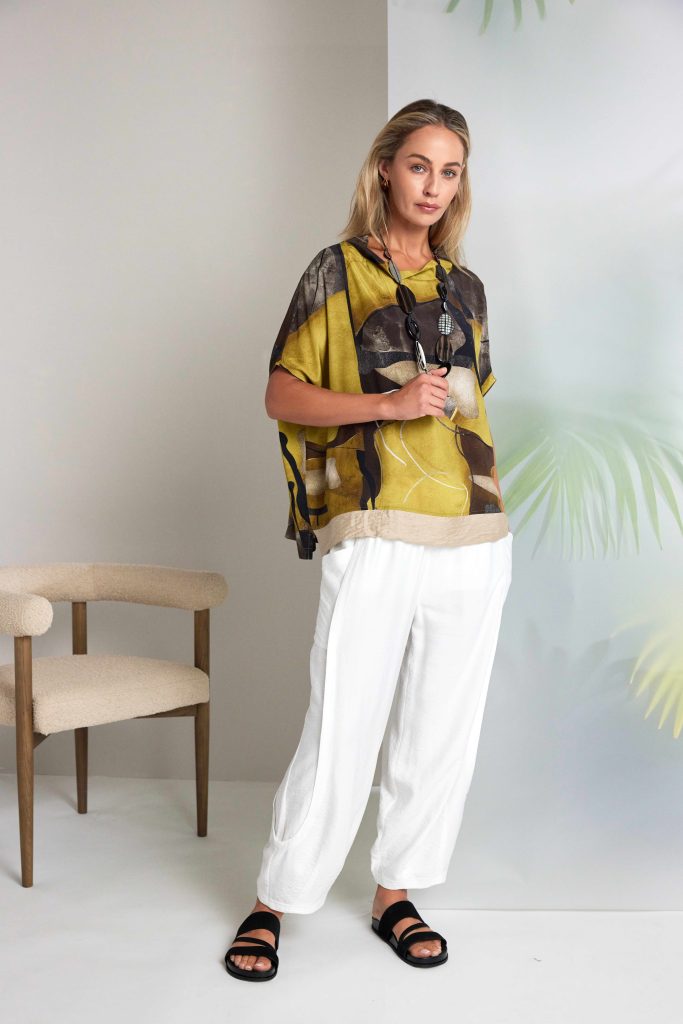 Naya Soft Pull Up Trouser With Lip Effect White