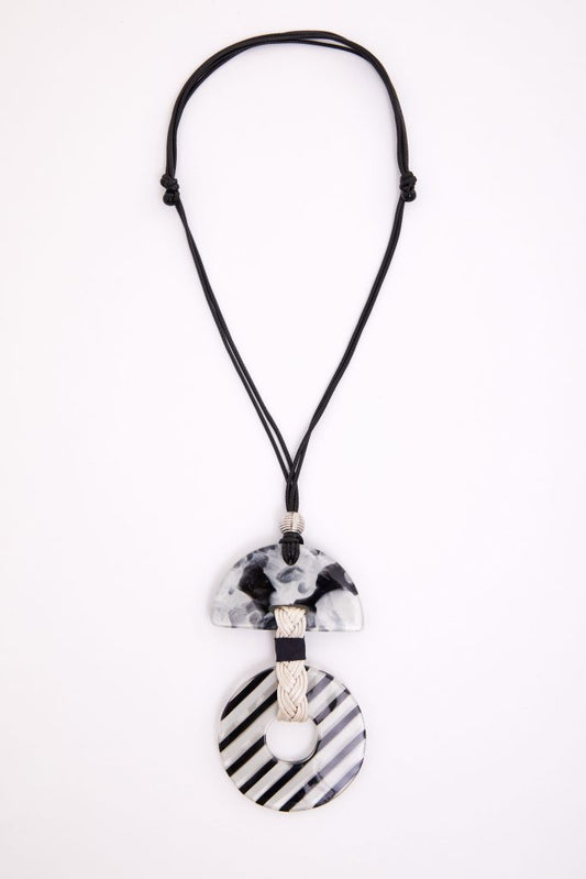 Naya Stripped Disc Necklace With Print Semi Circle
