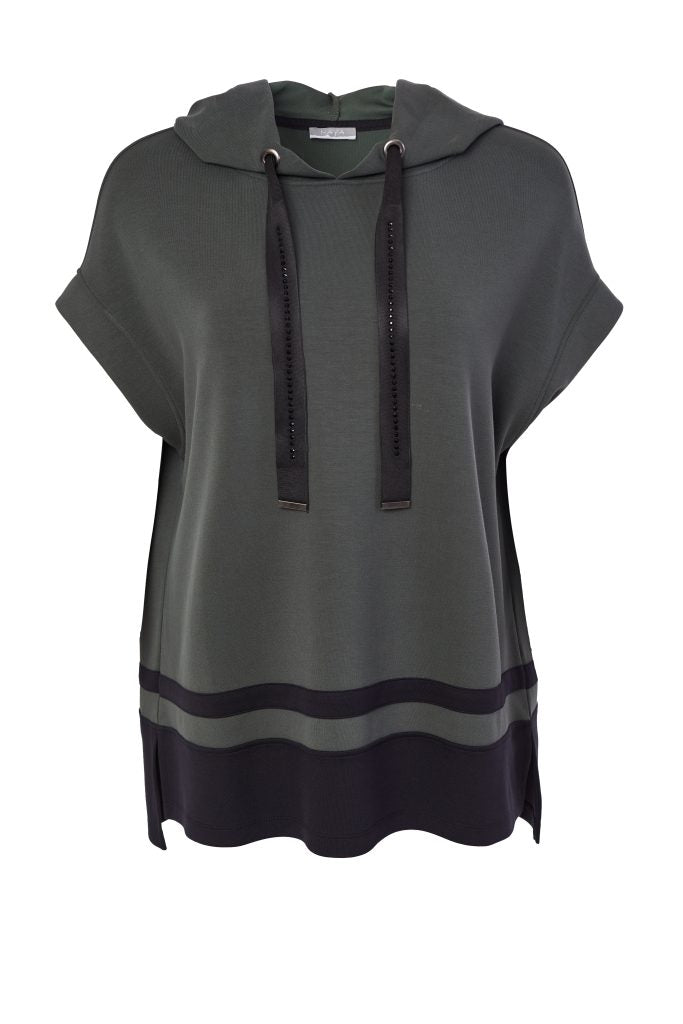 Naya Sleeveless Hooded Top/Contrast Hem Forest