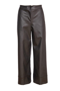 Naya Wide Leg Zip Waist Leatherette Trousers- Black