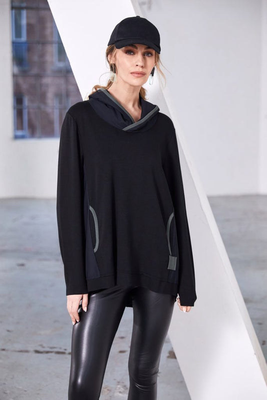 Naya Hooded Top With Contrast Rib Top Forest