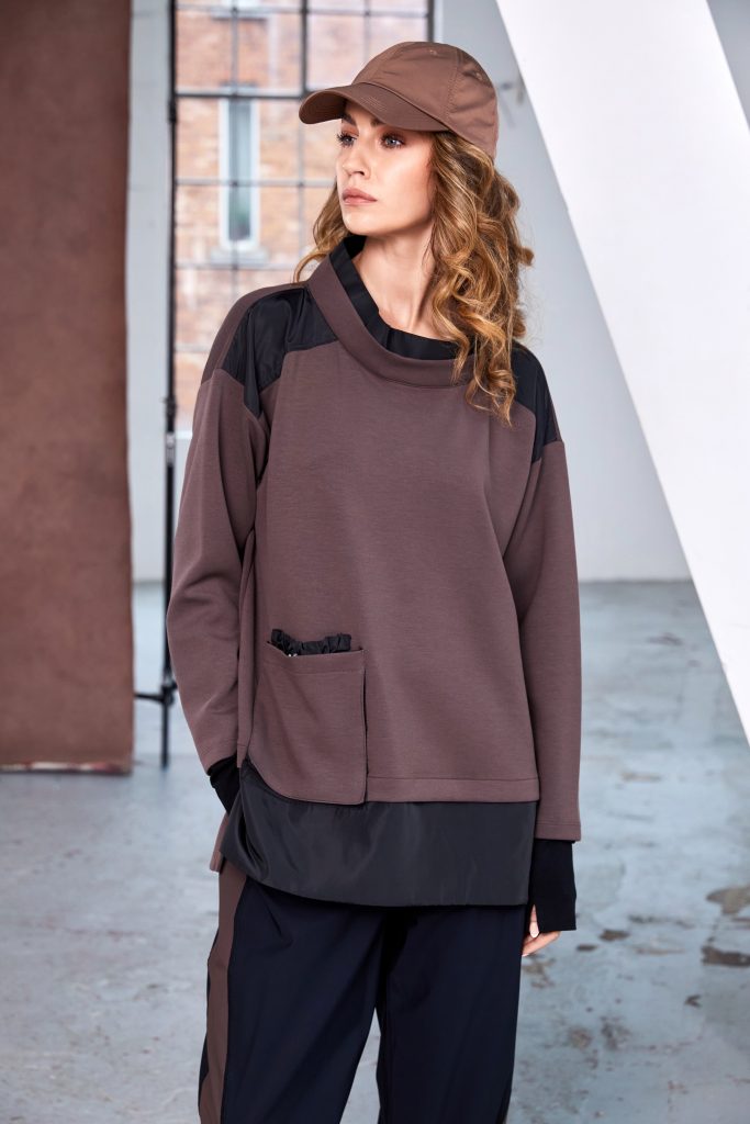 Naya Soft Sweatshirt, Contrast Shoulders Cocoa