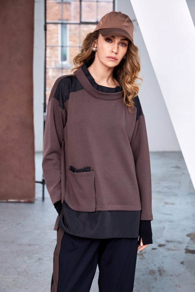 Naya Soft Sweatshirt, Contrast Shoulders Cocoa