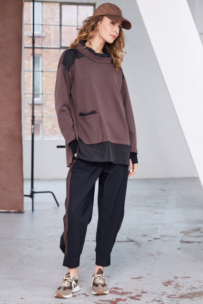 Naya Soft Sweatshirt, Contrast Shoulders Cocoa