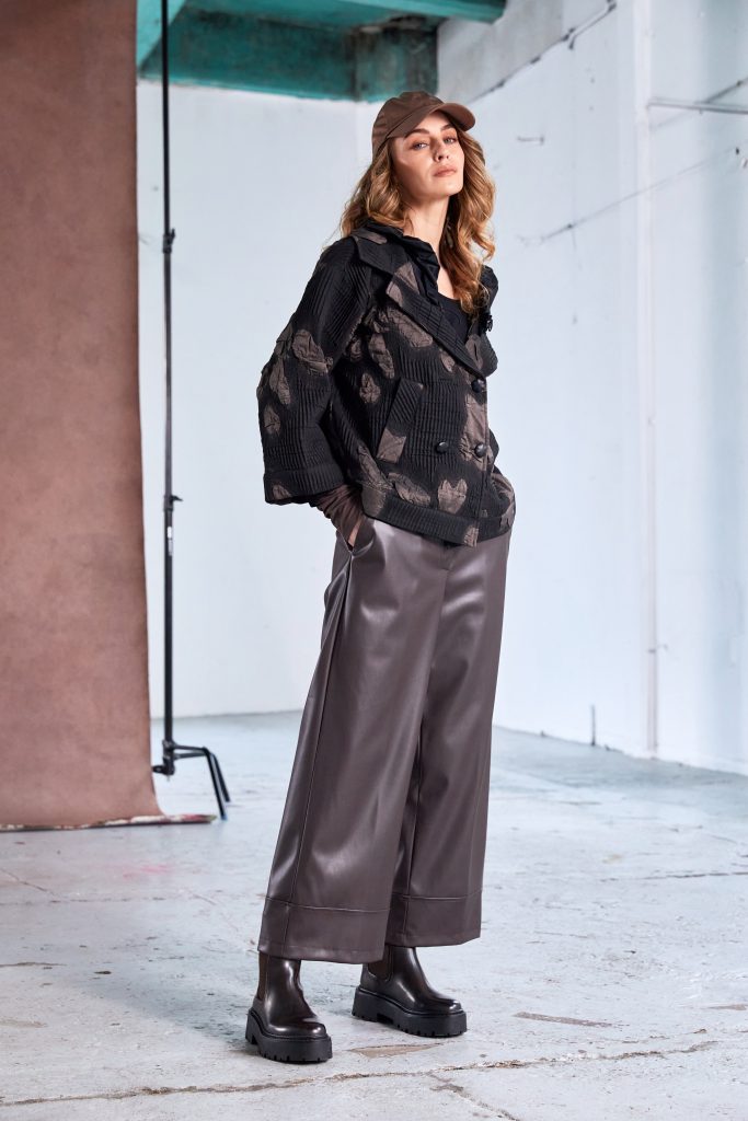 Naya Wide Leg Leatherette Trouser With Hem