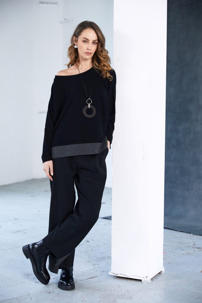 Naya Round Neck Top With Stripped Hem Panel