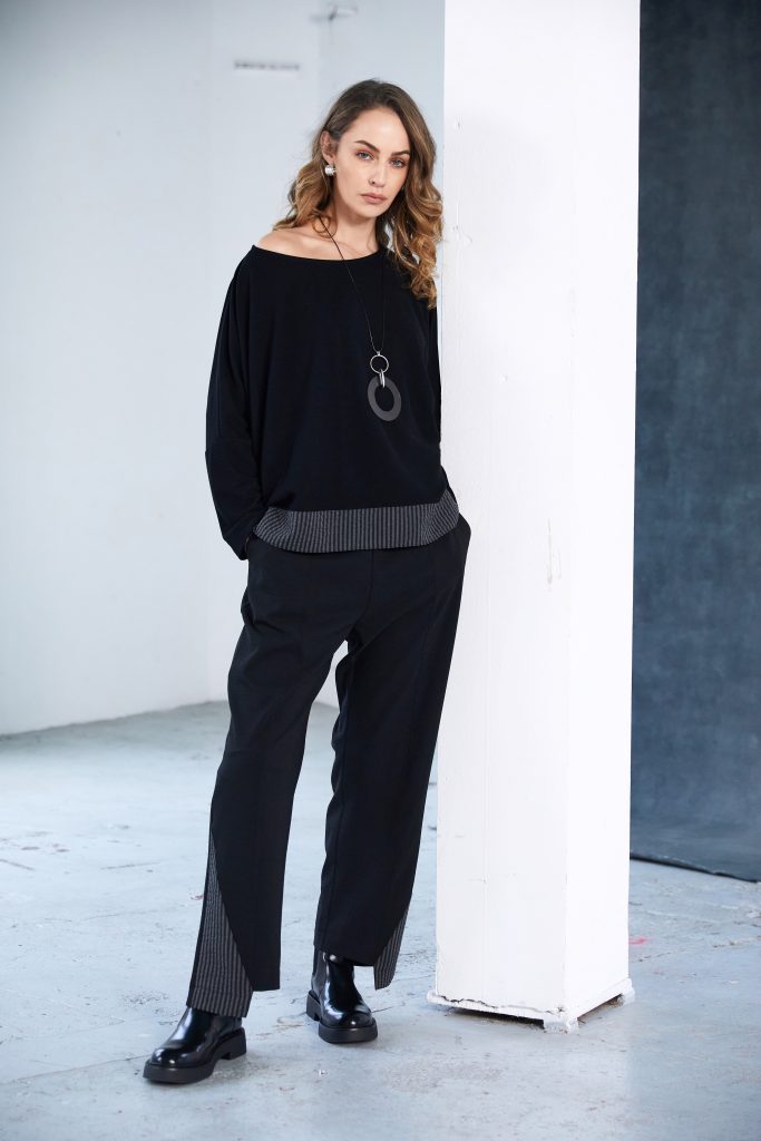 Naya Round Neck Top With Stripped Hem Panel