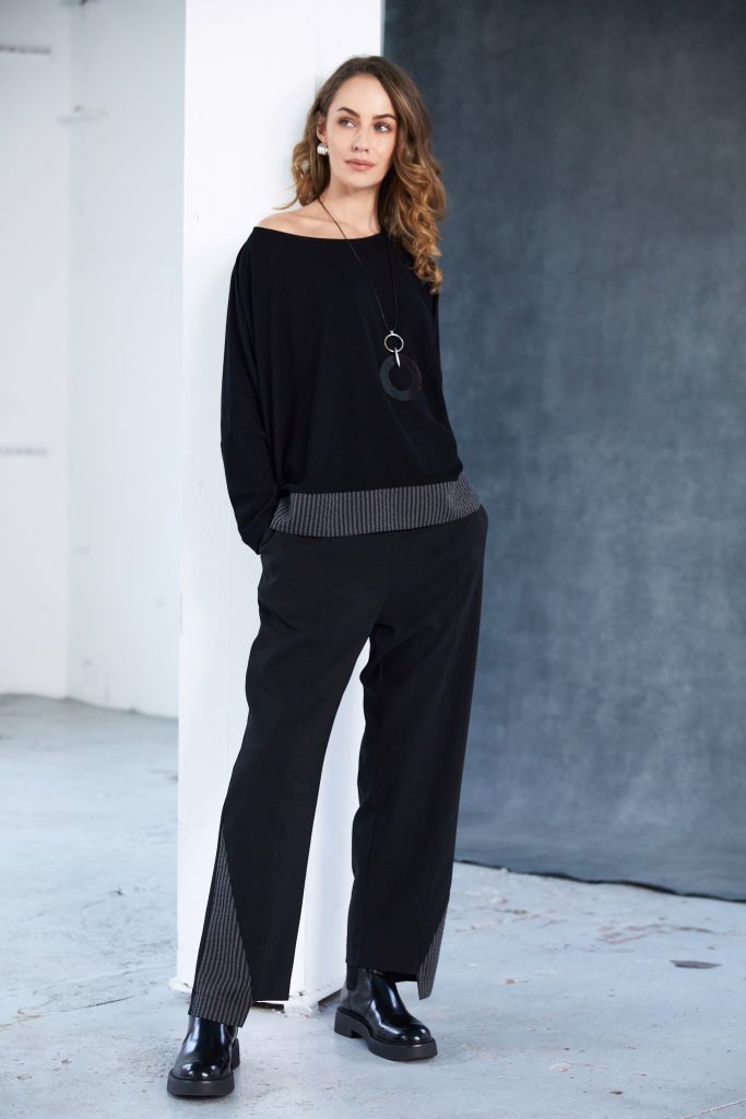 Naya Round Neck Top With Stripped Hem Panel