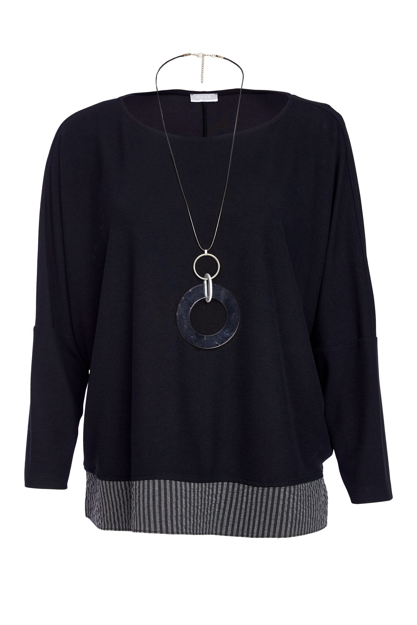 Naya Round Neck Top With Stripped Hem Panel