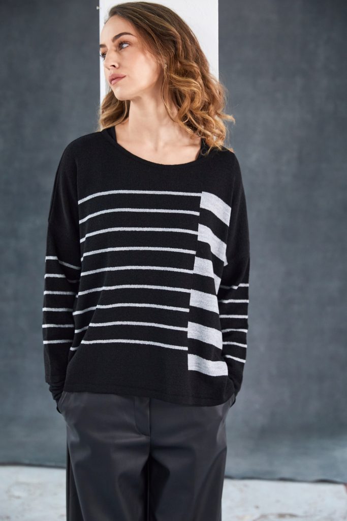 Naya Round Neck Square Striped Knit