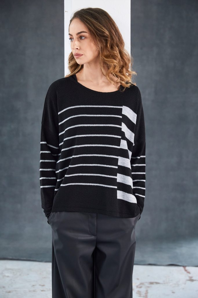 Naya Round Neck Square Striped Knit