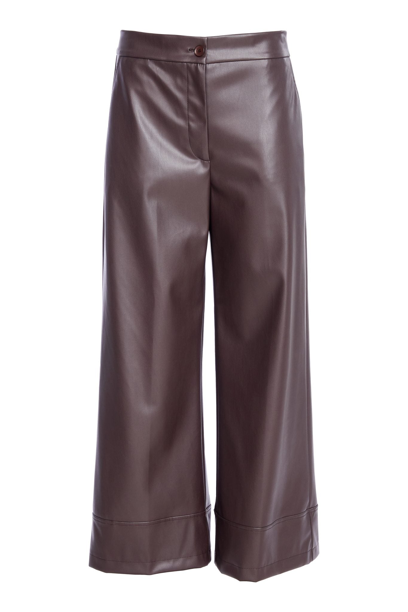 Naya Wide Leg Leatherette Trouser With Hem