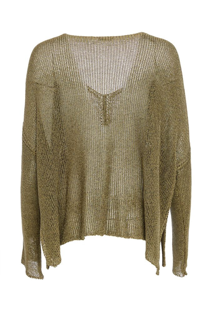 Naya Loose Weave V-Neck Knit Moss