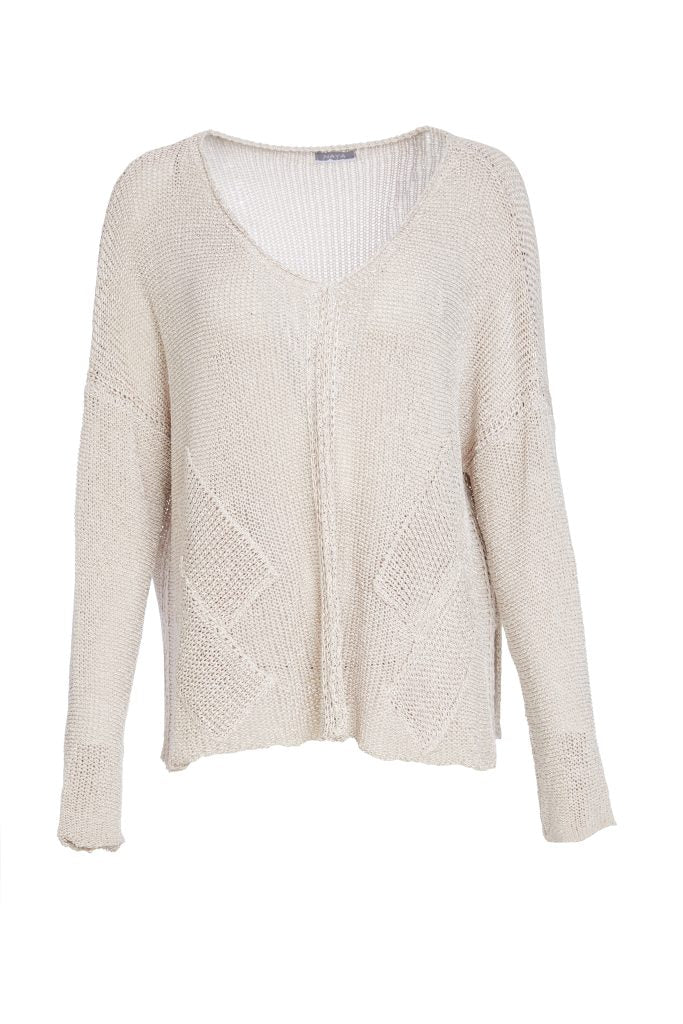 Naya Loose Weave V-Neck Knit Almond