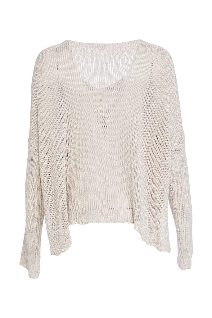 Naya Loose Weave V-Neck Knit Almond
