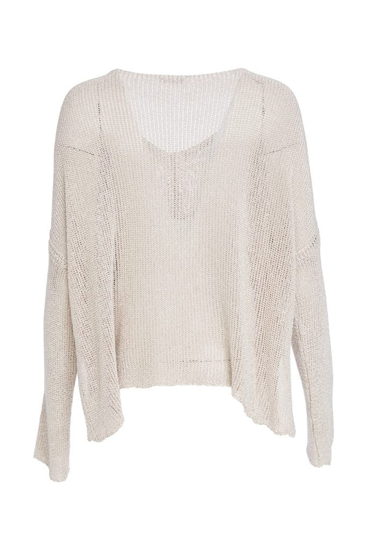 Naya Loose Weave V-Neck Knit Almond