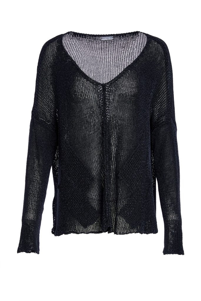 Naya Loose Weave V-Neck Knit Black