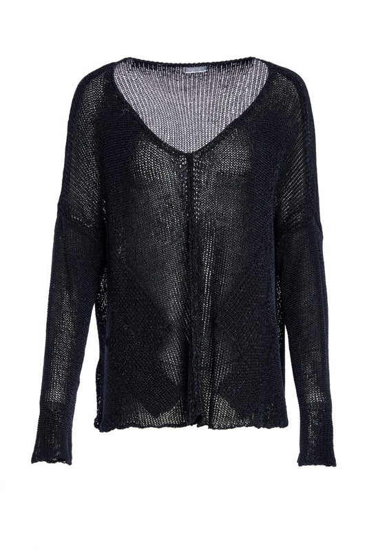 Naya Loose Weave V-Neck Knit Black