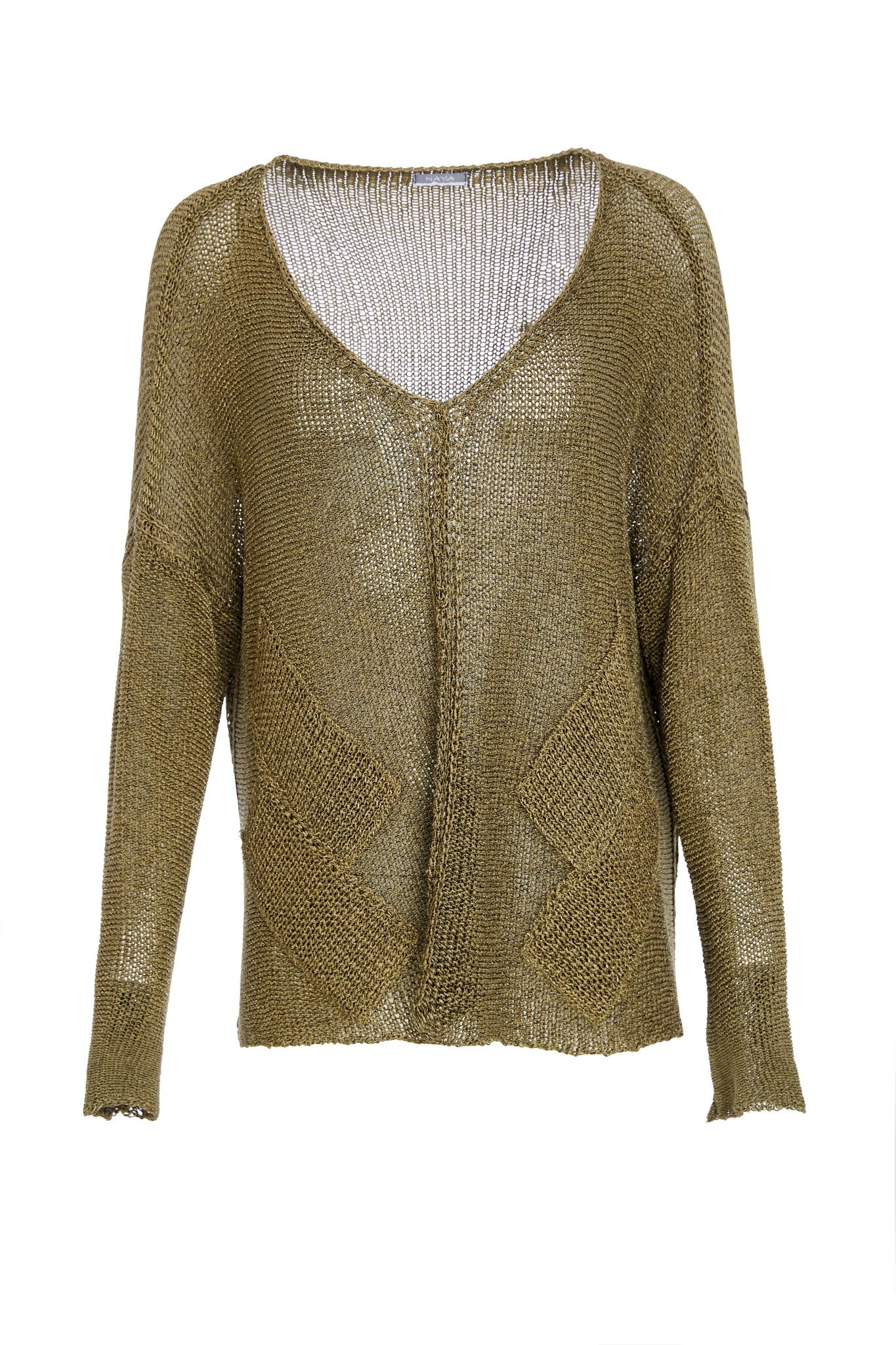 Naya Loose Weave V-Neck Knit Moss