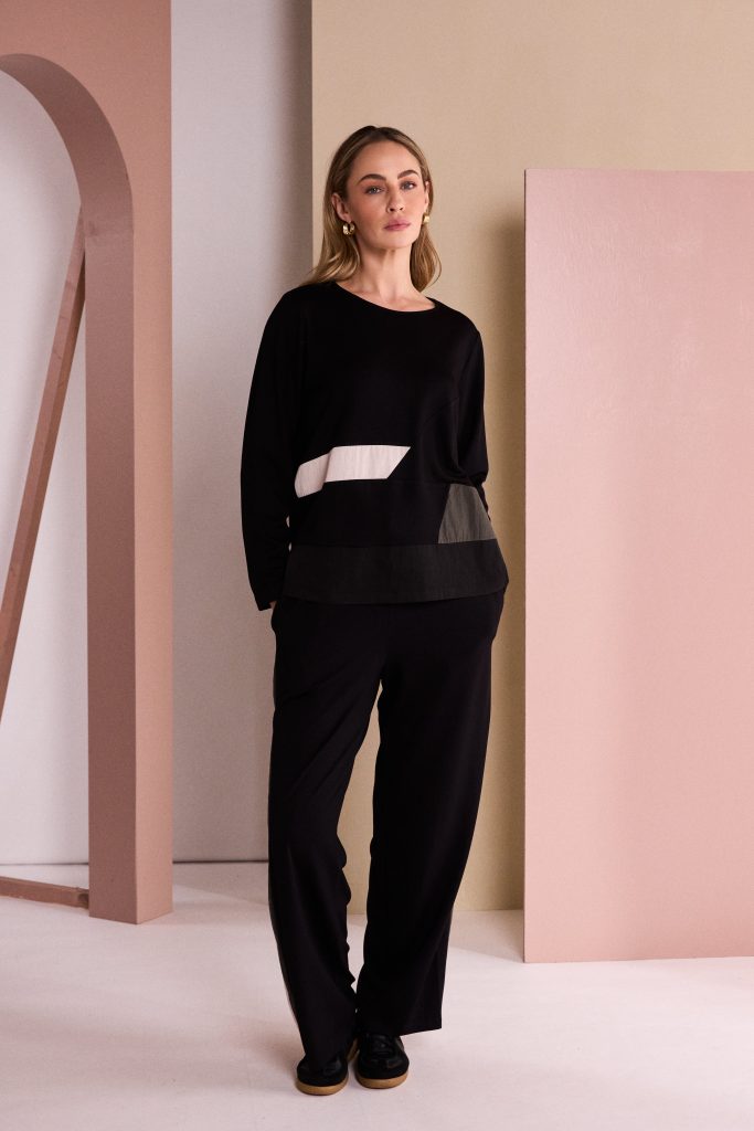 Naya Round Neck Top With Colour Inset Bands