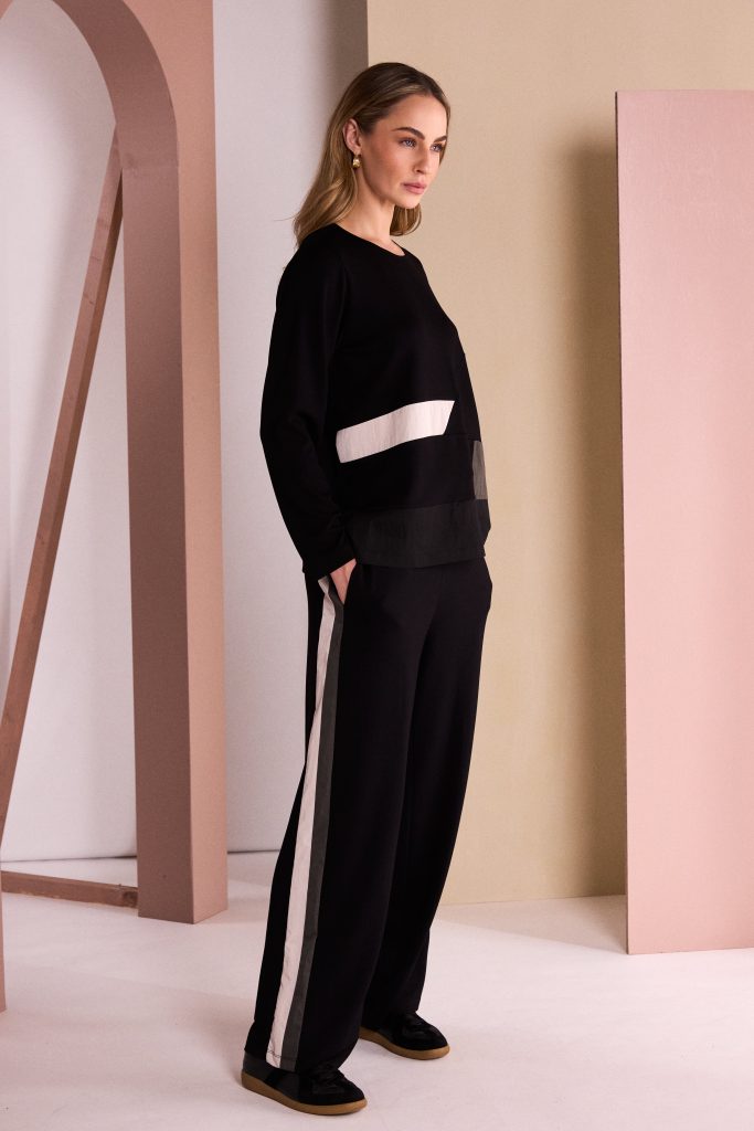 Naya Round Neck Top With Colour Inset Bands