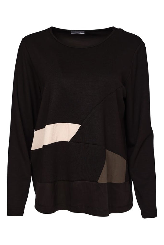 Naya Round Neck Top With Colour Inset Bands