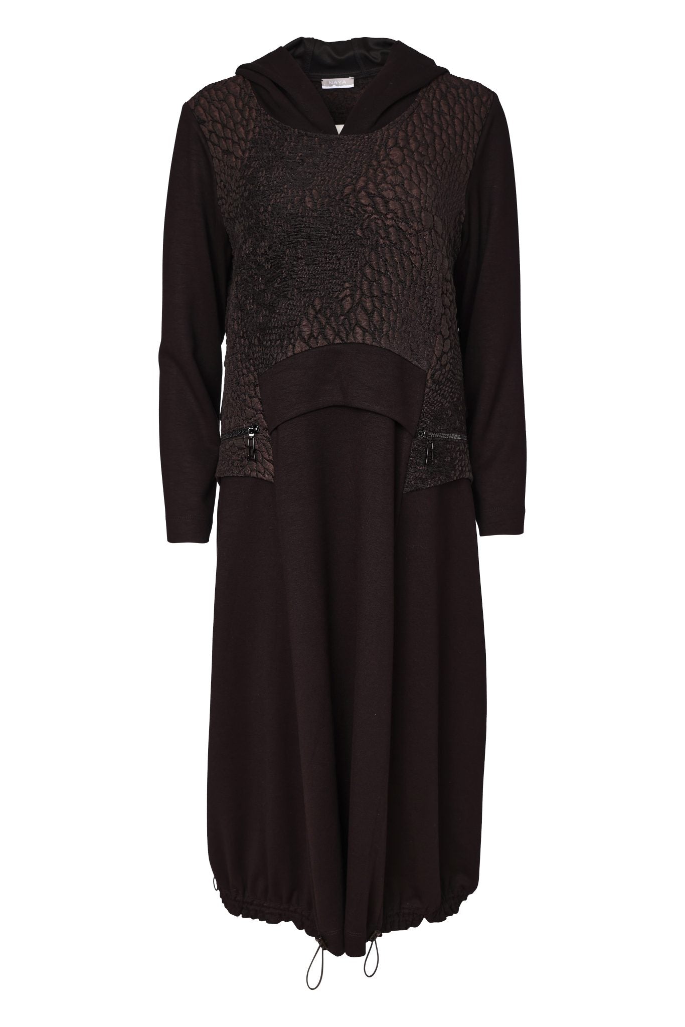 Naya Dress With Hooded Embossed Top Panel