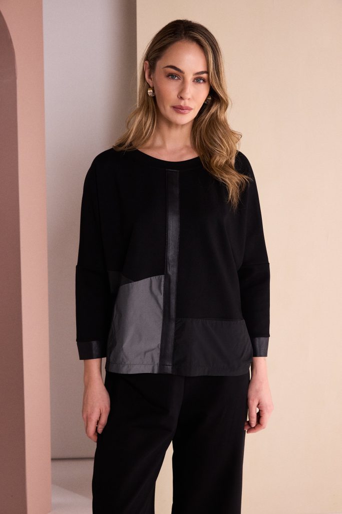 Naya Round Neck Top With Contrast Sections