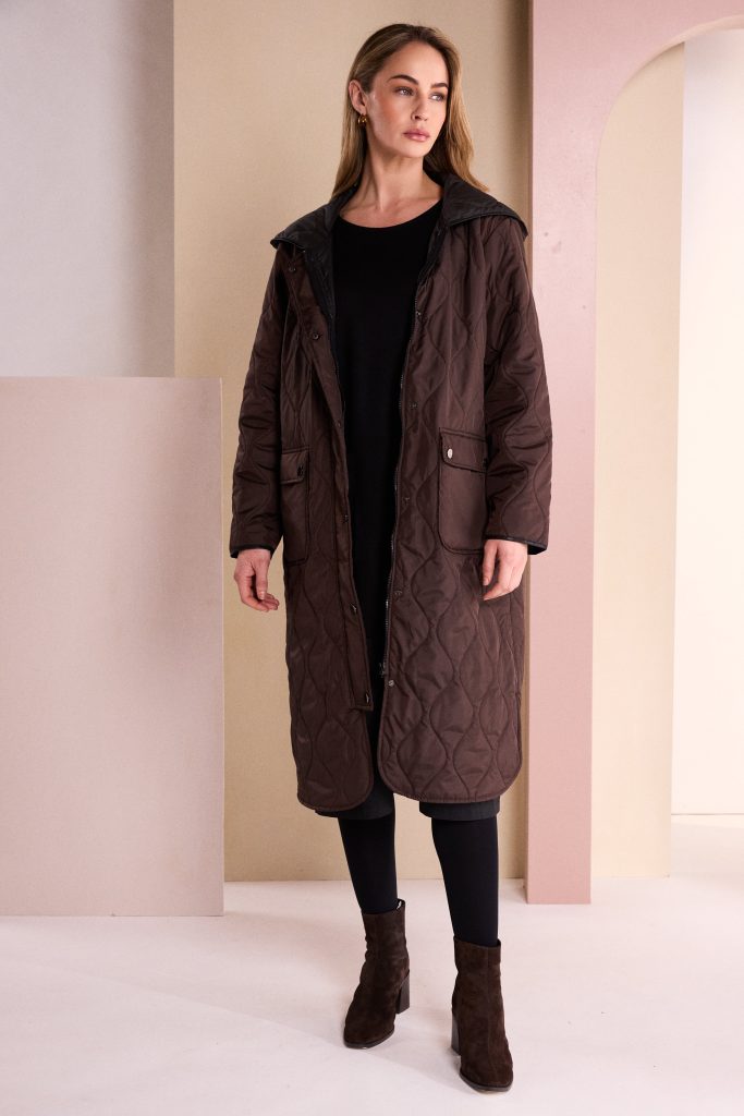 Naya Padded Coat With Pocket And Stud Detail Choko